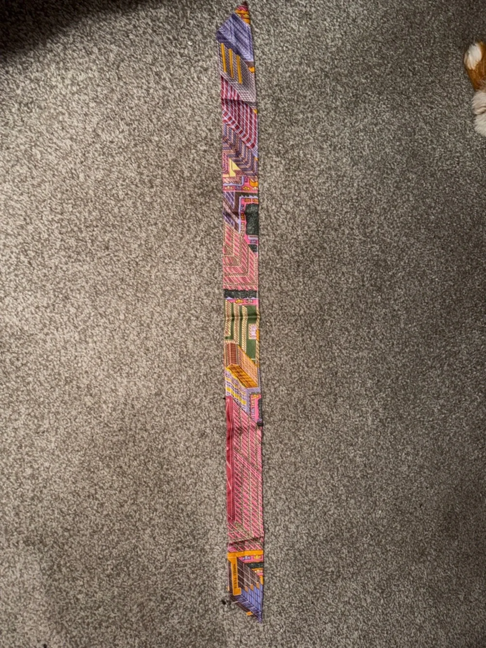 Hermes Pink and Yellow Printed Skinny Twilly - Picture 5 of 6